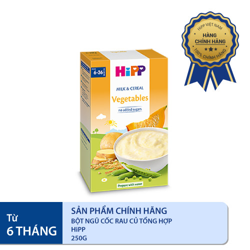 Bột ăn dặm dinh dưỡng Sữa, Ngũ cốc &amp; rau củ tổng hợp HiPP Organic 250g