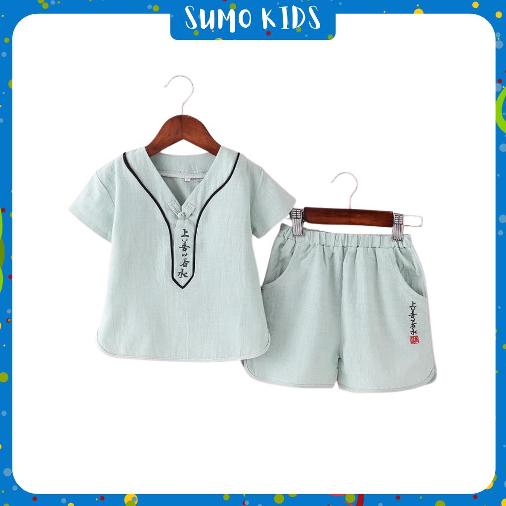 Đồ Bộ Bé Trai Bộ Cộc Tay In Chữ Nhật Cổ V Cực Xinh Cho Bé Từ 7-28kg SUMO KIDS