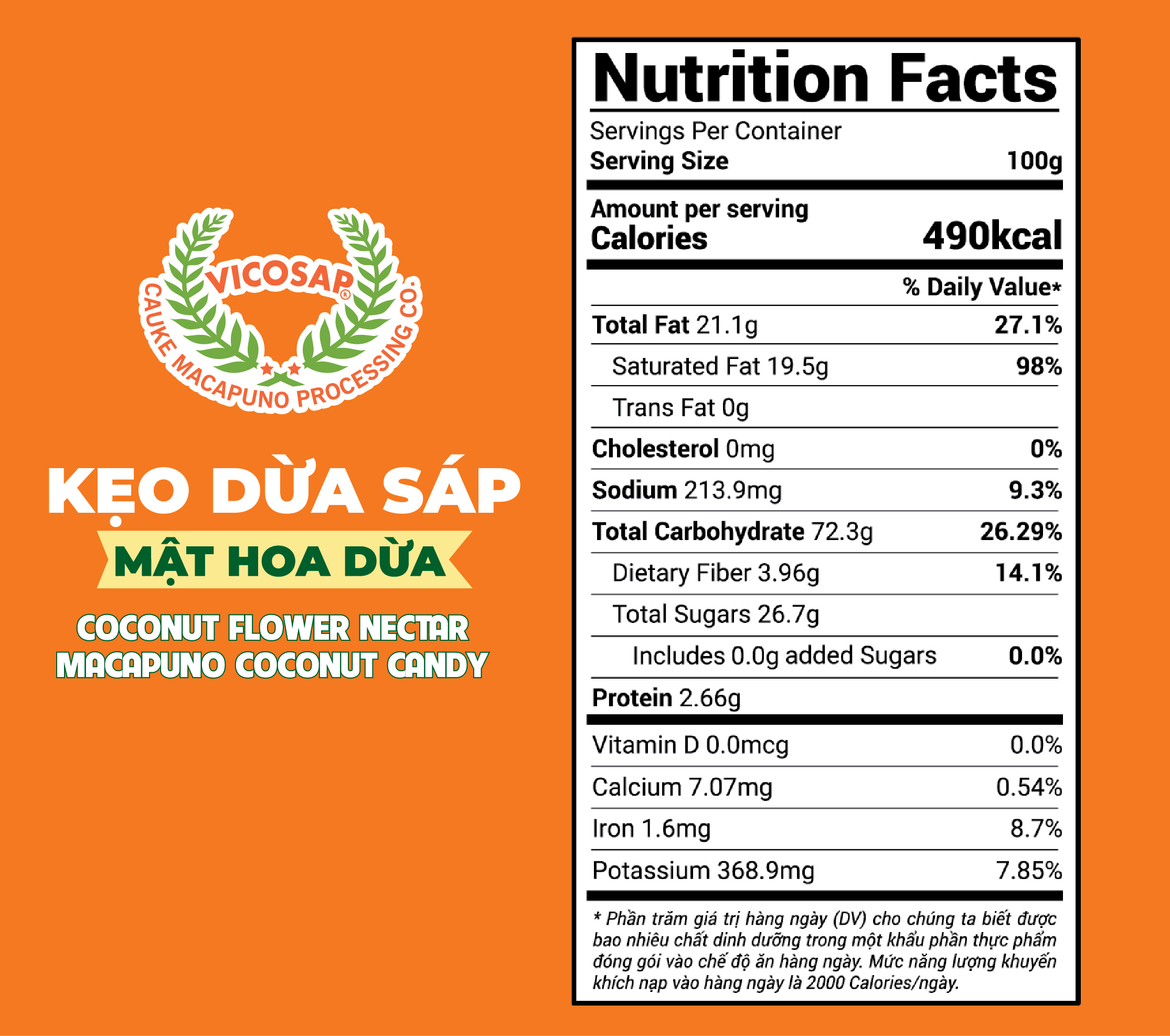 Kẹo dừa sáp VICOSAP mật hoa dừa không đường đồ ăn vặt healthy kẹo mềm dẻo đặc sản Trà Vinh