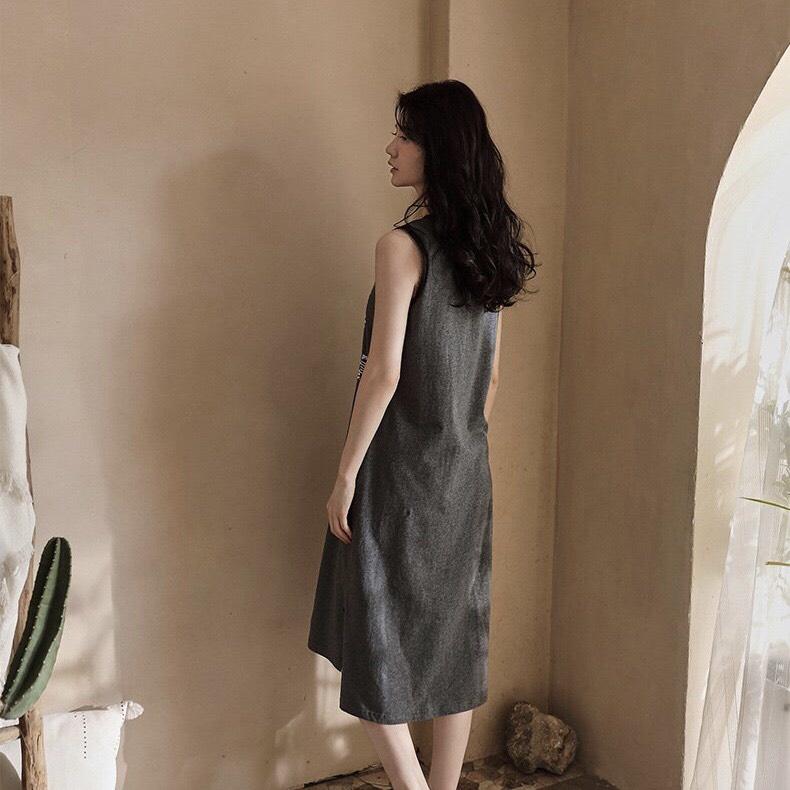 Váy mặc nhà dáng lỡ không tay mùa hè vải thun cotton