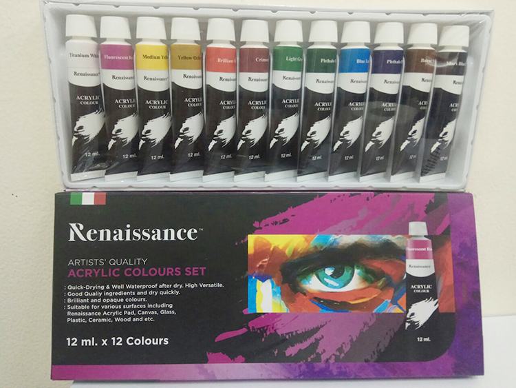 Bộ Màu Vẽ nước Renaissance Acrylic Masterart Series (12 màu x12 ml)