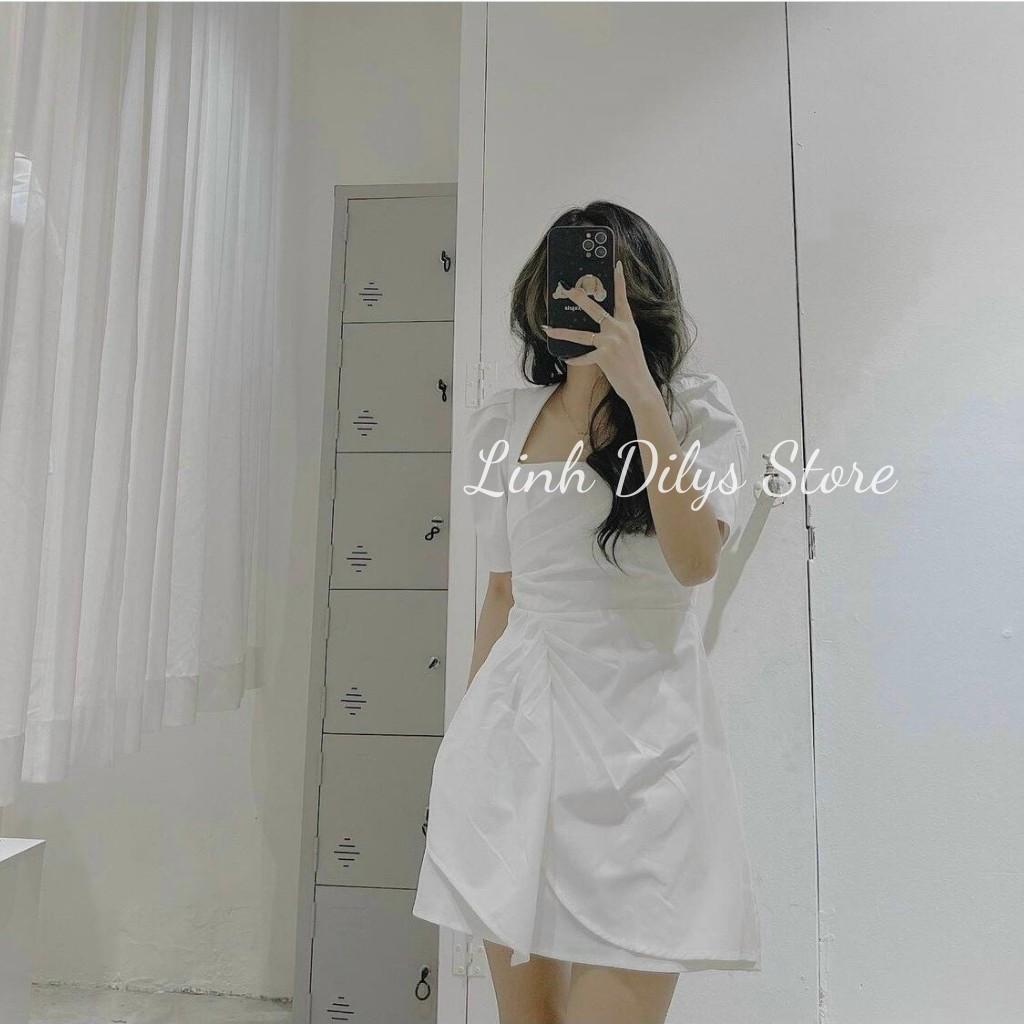 Đầm Cỗ U Xếp Ngực Nhíu Bèo 2 Màu Váy Cổ U Linh Dilys Store