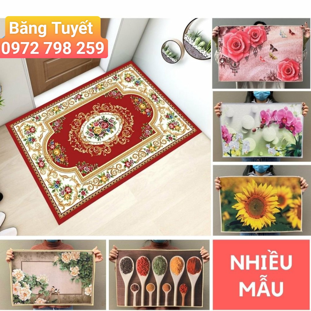 Thảm lau chân 3D kích thước 60x40 cm chống trơn trượt - Thảm chùi chân siêu thấm hút họa tiết 3D ( MÀU NGẪU NHIÊN )