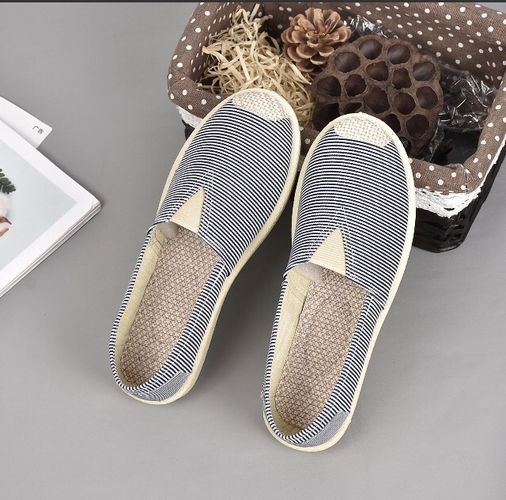 Giày lười slip on nữ kẻ ngang bọc cói vintage thời trang-GL2