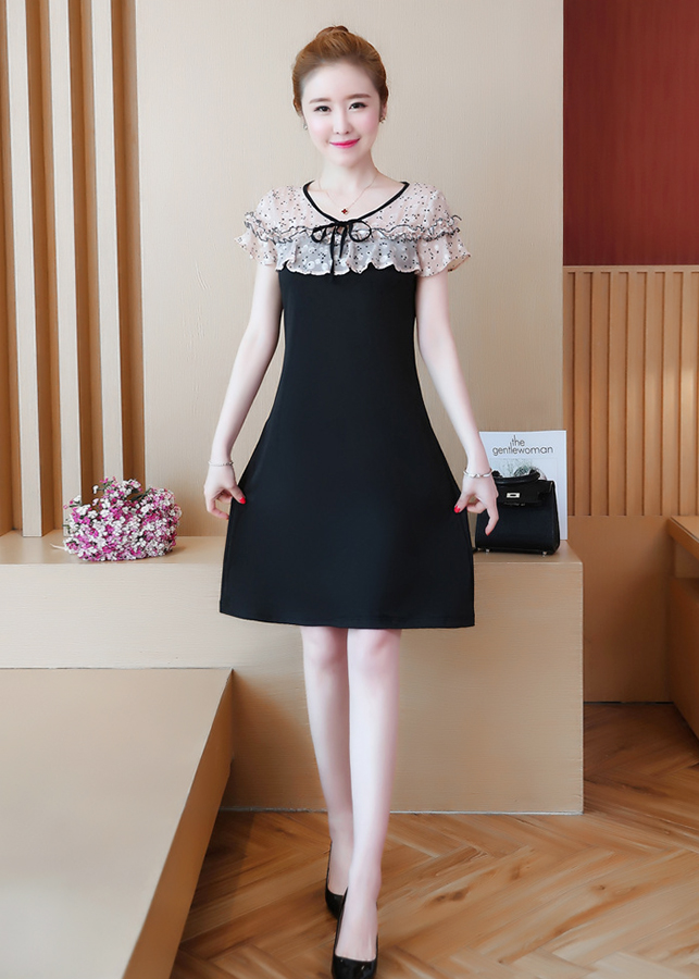 Đầm Xòe Nữ Họa Tiết Chấm Bi - BY7002 - Đen