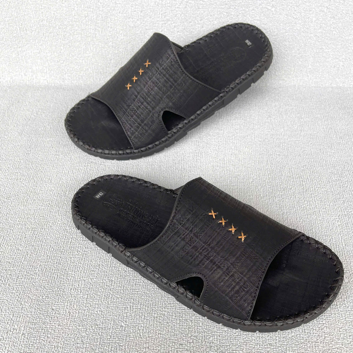 Dép nam quai ngang đế kếp 2cm may viền Trường Hải 2 màu nâu, đen DC140