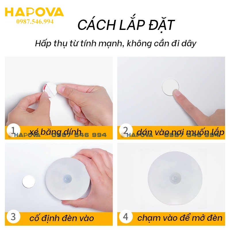 Đèn ngủ Cảm Ứng HAPOVA 6514 Chuyển Động, Đèn Led Thông Minh Dán Tường Không Dây, Góc Cảm Ứng Rộng, Gắn Tường Nhà Bếp