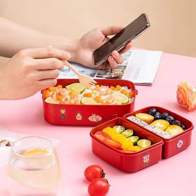 Set hộp cơm 2 tầng kèm thìa dĩa