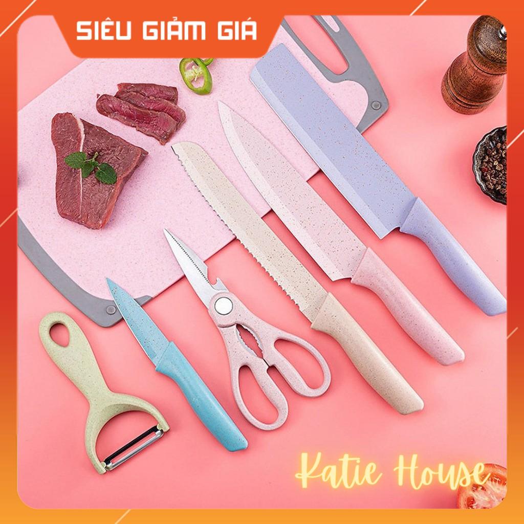 Bộ Dao Bếp Lúa Mạch 6 Món Kháng Khuẩn Nhiều Màu Sắc, Siêu Sắc Bén