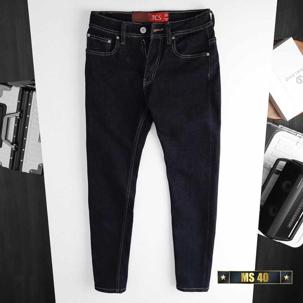 Quần jean nam xanh đen không rách gối chất bò cao cấp co dãn 4 chiều đẹp, quần zin nam from dáng skinny YM05