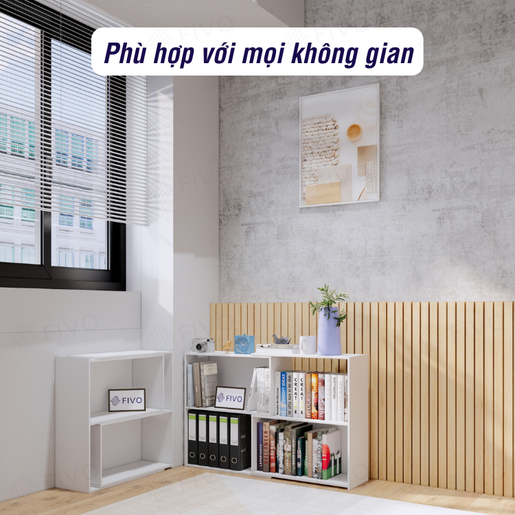 Kệ Sách Gỗ Thông Minh Để Sàn FIVO FB71 Màu Trắng, Sang Trọng Thích Hợp Nhiều Không Gian, Nhiều Ngăn Chứa Đồ Rộng Rãi Đa Dụng - Hàng Chính Hãng