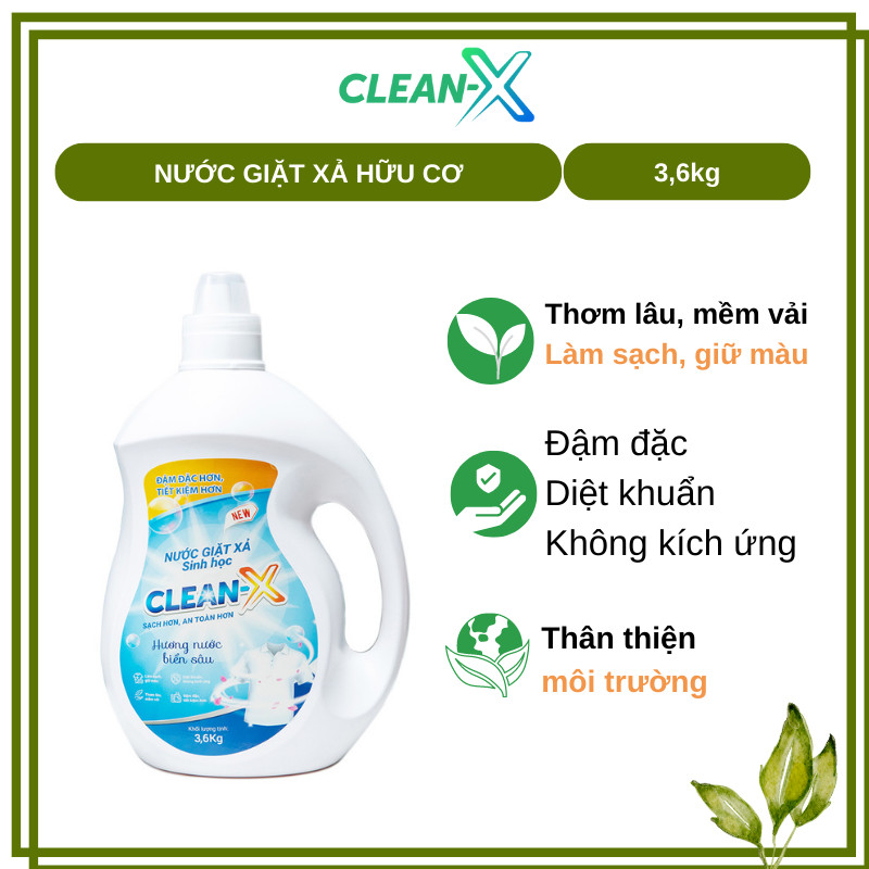 NƯỚC GIẶT XẢ HỮU CƠ SINH HỌC CLEANX CHIẾT XUẤT TỰ NHIÊN HƯƠNG NƯỚC BIỂN SÂU