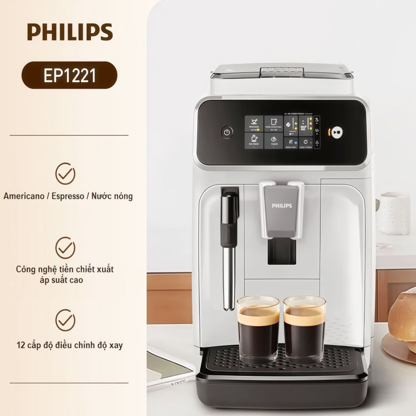 Máy pha cà phê Espresso, Americano tự động và Capuccino, Latte thương hiệu Hà Lan cao cấp Philips EP1221/69 - Hàng chính hãng