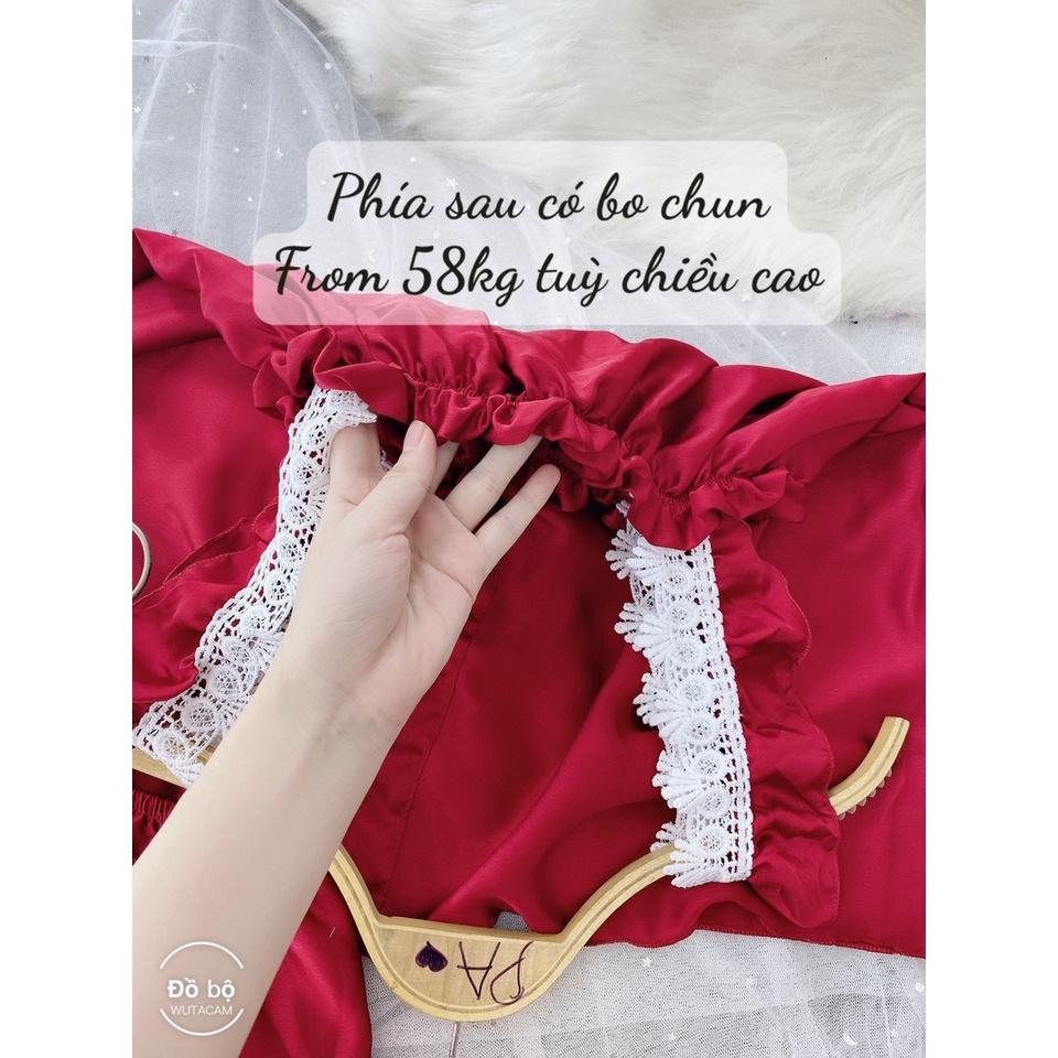 Bộ ngủ đùi cánh tiên mùa hè, Đồ bộ mặc nhà chất satin mềm mát - Phuongaliceshop