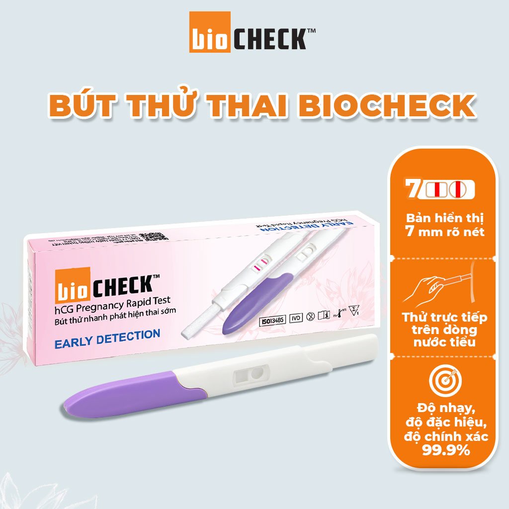 Combo 2 bút thử thai phát hiện thai sớm kèm hộp 7 que thử rụng trứng Biocheck