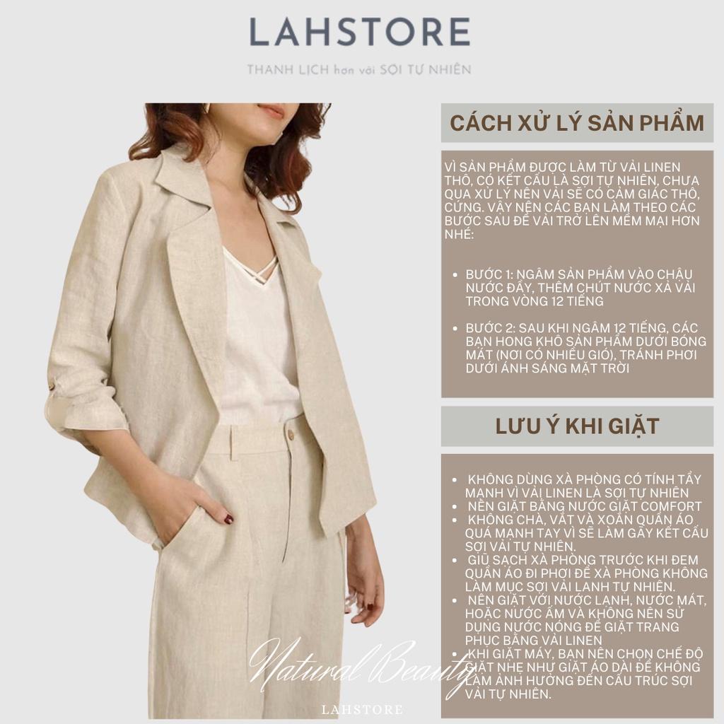 Set đồ công sở linen nữ - Áo blazer thiết kế tay lỡ cổ ve vuông, quần dài ống rộng. áo 2 dây LAHSTORE (Trắng