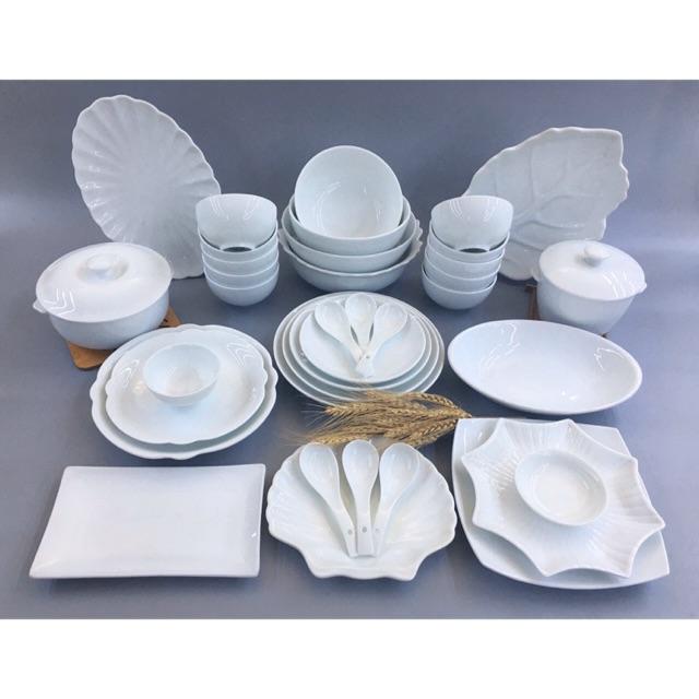 BỘ ĐỒ ĂN MEN SỨ SƯƠNG MÀU TRẮNG 37 MÓN