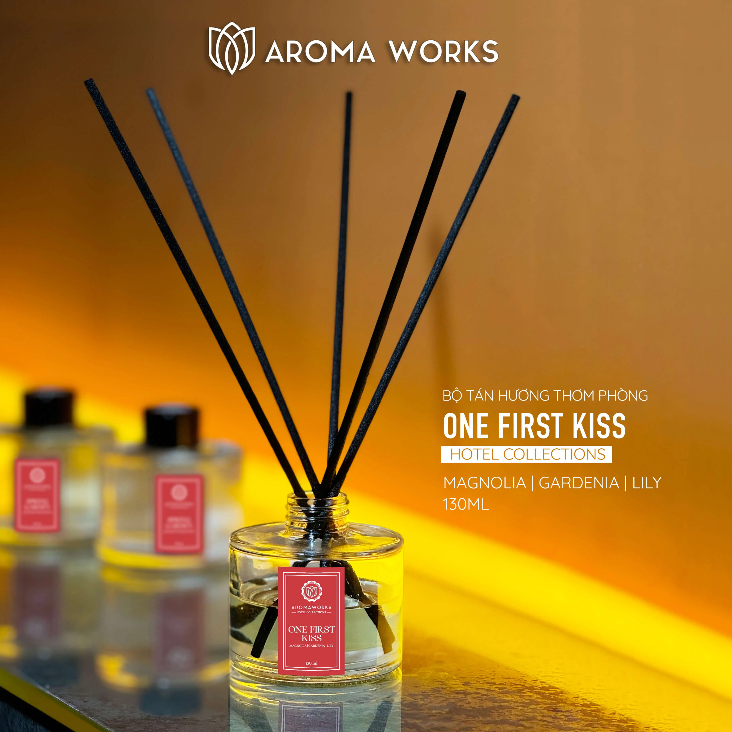 Tinh Dầu Tán Hương Thơm Phòng Cao Cấp Que Mây Aroma Works Reed Diffuser 130Ml - One First Kiss