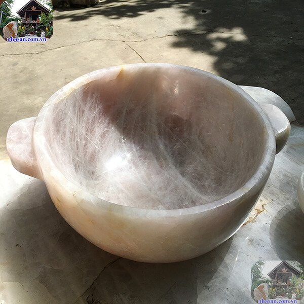 Nồi đá thạch anh hồng trấn trạch cải tạo phong thủy N02 nặng 14.4kg kích thước 34x13