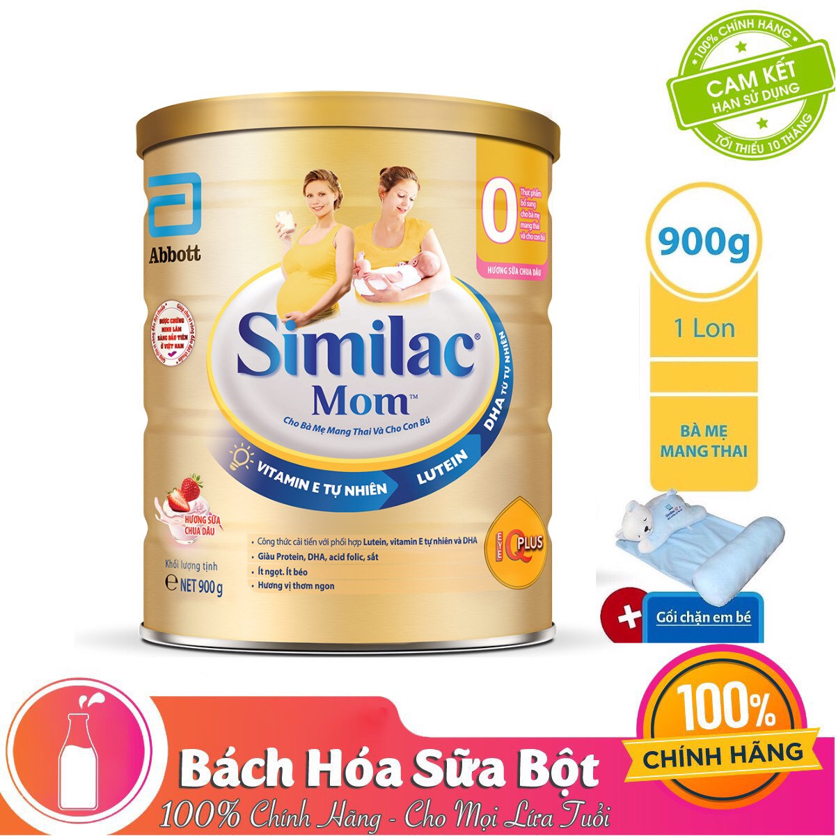 Sữa Bột Similac Mom Hương Sữa Chua Dâu (900g) - Tặng 1 Bộ Gối Chặn Em Bé