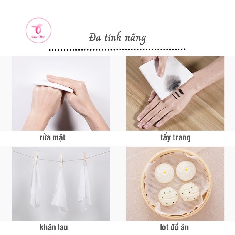 Khăn lau mặt dùng 1 lần Việt Thư, khăn mặt khô siêu mềm, siêu, siêu thấm, siêu dai, không chất huỳnh quang, bảo vệ da nhạy cảm, 20x20cm