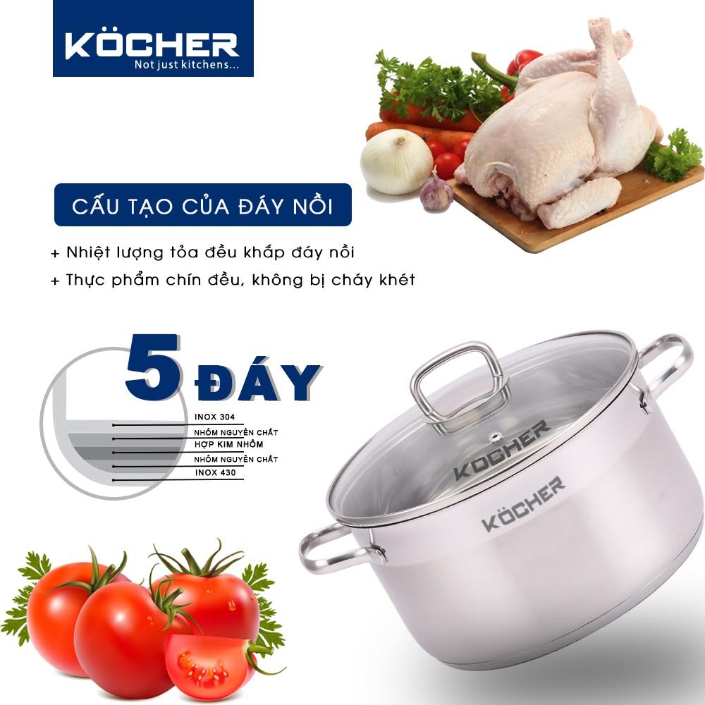 Nồi inox luộc gà đáy liền 5 lớp cao cấp KOCHER size 24cm - hàng chính hãng