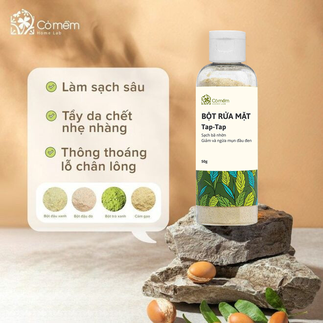Bột rửa mặt Thảo mộc TAP TAP Từ Bột Đậu Đỏ Trà Xanh Yến Mạch Cám Gạo Giảm Mụn Ẩn Mụn Cám Mụn Đầu Đen An Toàn Từ Thiên Nhiên Cỏ Mềm 50g