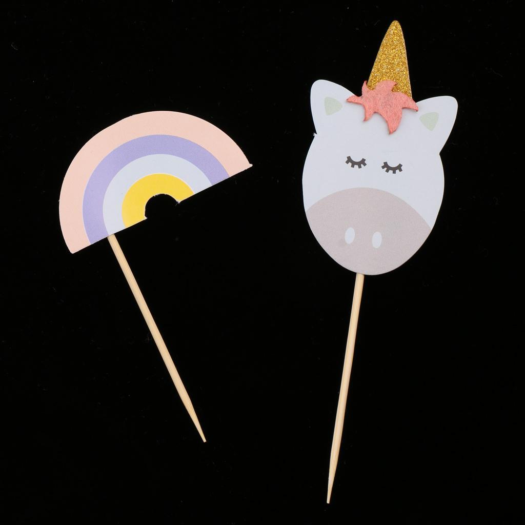 2x12pcs Set Cartoon Unicorn Party Cupcake Picks Rainbow Cake Topper Decoration