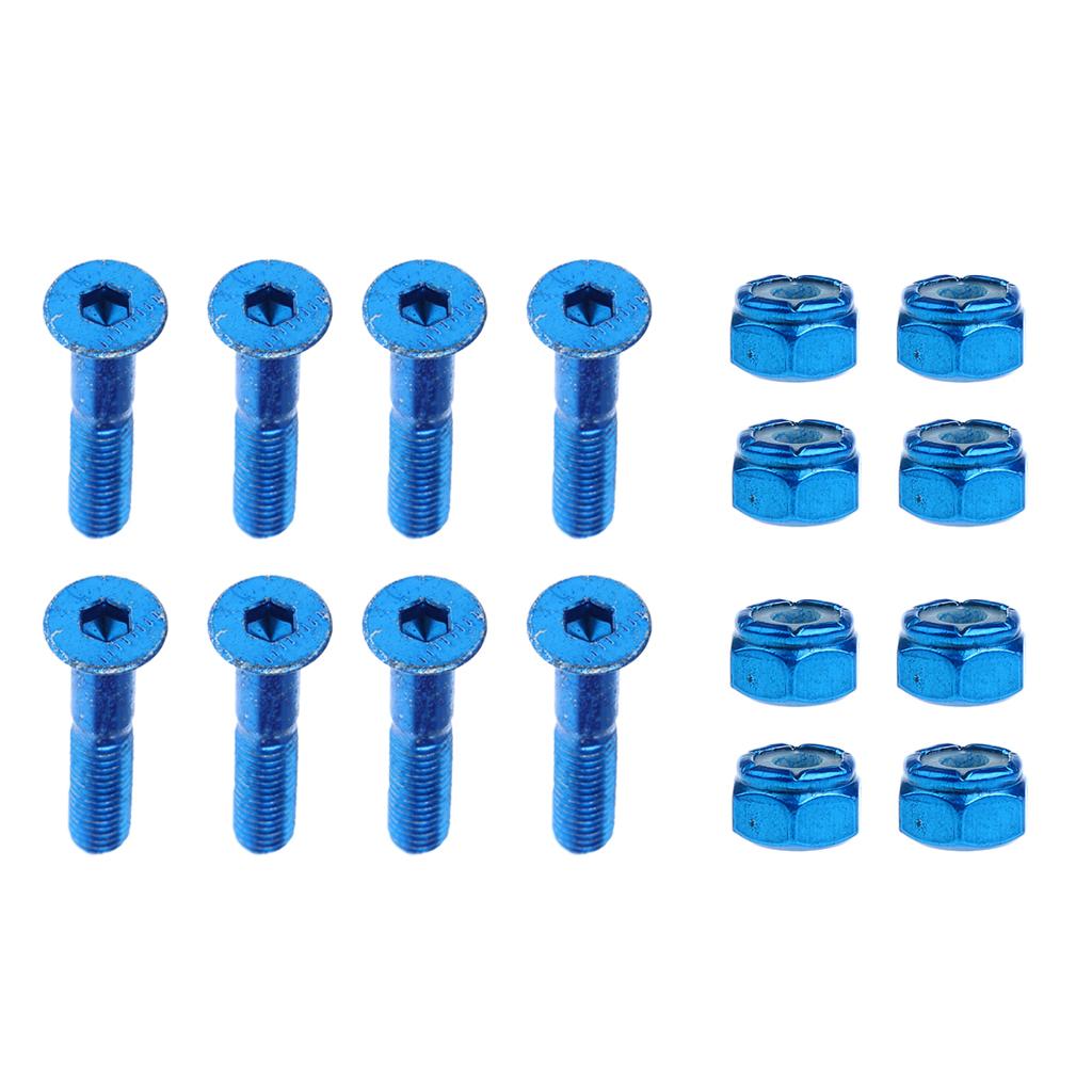 2x8pcs Replacement Skateboard Truck Hardware Set Longboard Screws Bolts Blue