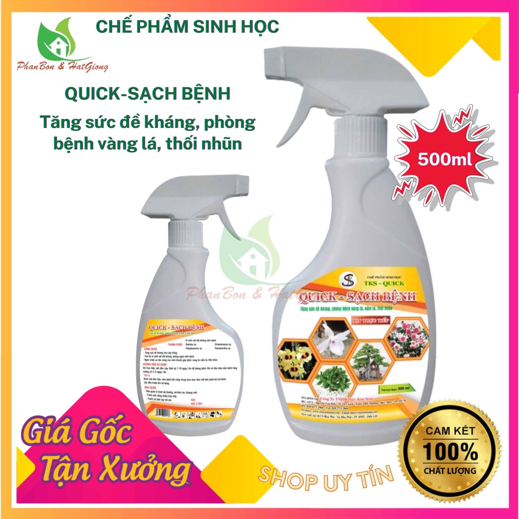 Chế Phẩm Sinh Học 500ml Ngăn Ngừa Và Trừ Bệnh Vàng Lá, Thối Nhũn, Nấm Lá trên Hoa Lan, Hồng, Cây Cảnh Dạng Xịt An Toàn