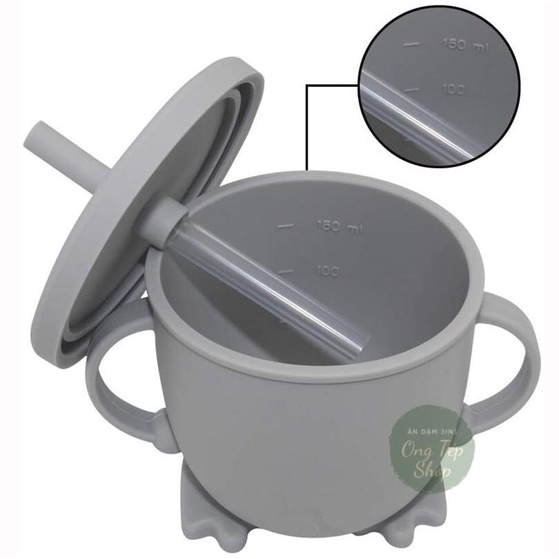 Cốc tập hút silicon cho bé tập uống 3in1 kèm ống hút thay thế và nắp snack