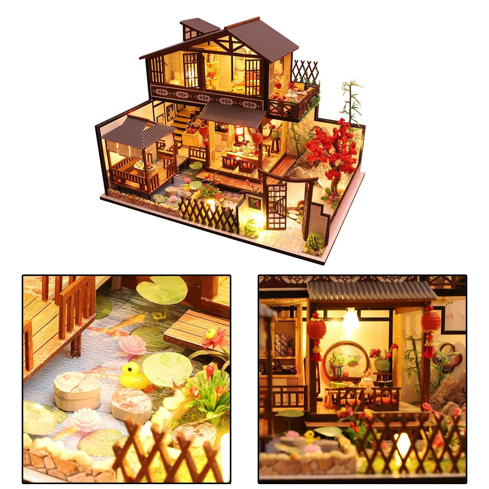 DIY Wooden Dolls House Handcraft Miniature Kit with Furniture,