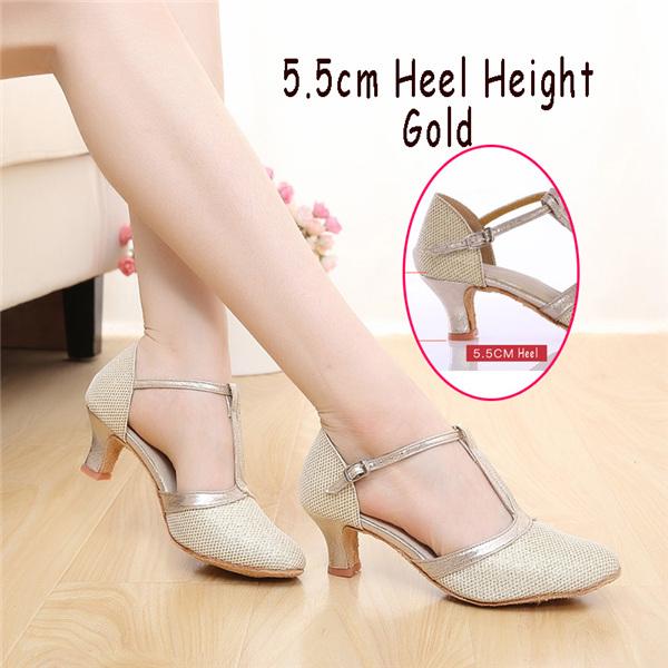 Giày khiêu vũ dành cho phụ nữ Thương hiệu giày khiêu vũ hiện đại mới đóng ngón chân Salsa Ballroom Tango Latin Giày dành cho nữ phụ nữ phụ nữ Color: Gold 5.5cm Heel Shoe Size: 6