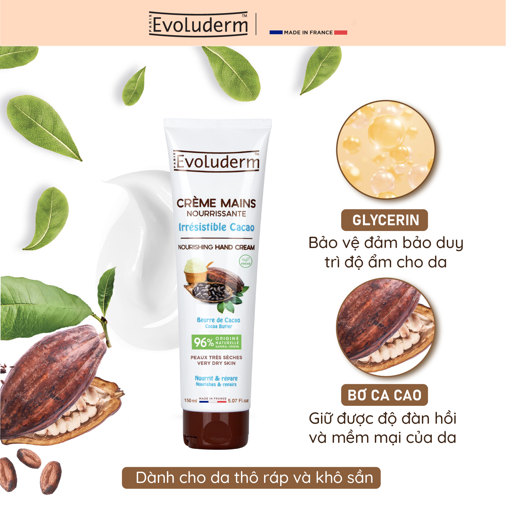 Kem dưỡng ẩm làm mềm bảo vệ da tay Evoluderm 150ml