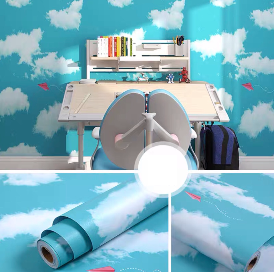 Combo 10 mét giấy dán tường, decal dán tường trang trí nhà cửa MÂY XANH NGỌC khổ 45cm