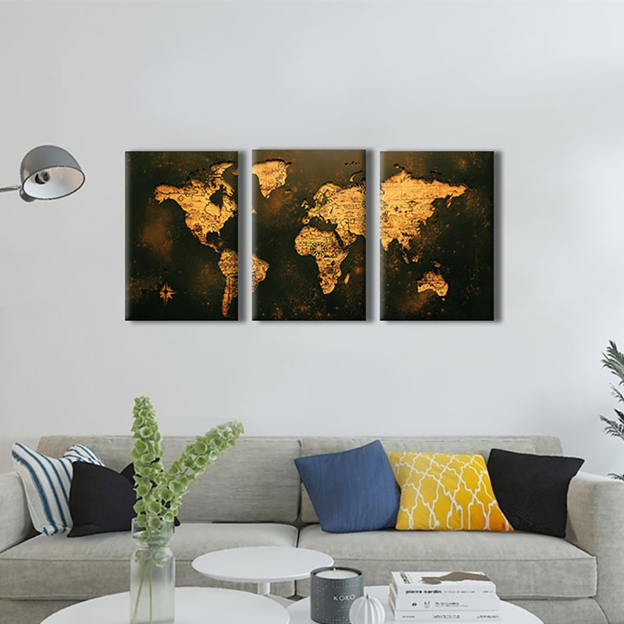 Bộ 3 Tranh Canvas World Map (Mẫu 2) - W95