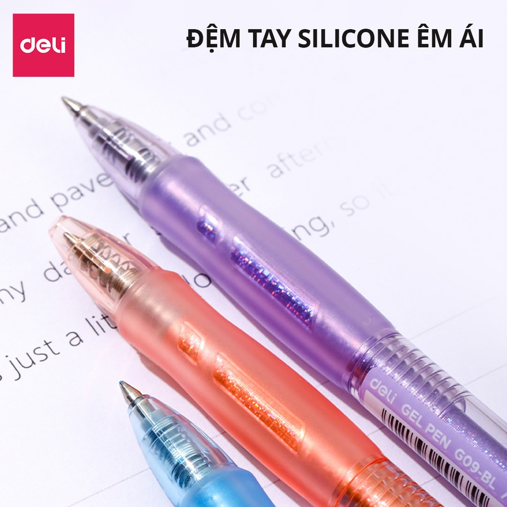 Bút Gel Bút Bi Nước Màu Pastel Phối Nhũ Ngòi 0.5mm Deli - Bút Bi Nước Mực Đều Viết Trơn Tru Văn Phòng Phẩm Cao Cấp