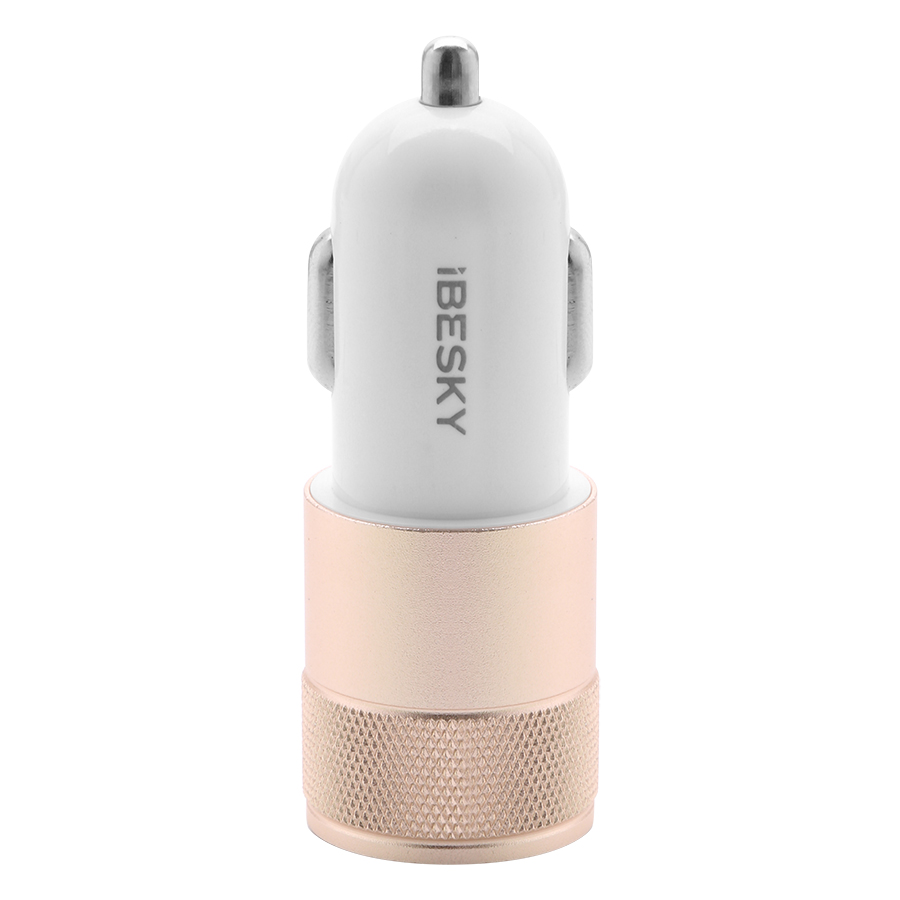 Củ Sạc Xe Hơi iBesky 2.4A Hai Cổng (CS12) (Trắng Phối Vàng) - Hàng Nhập Khẩu