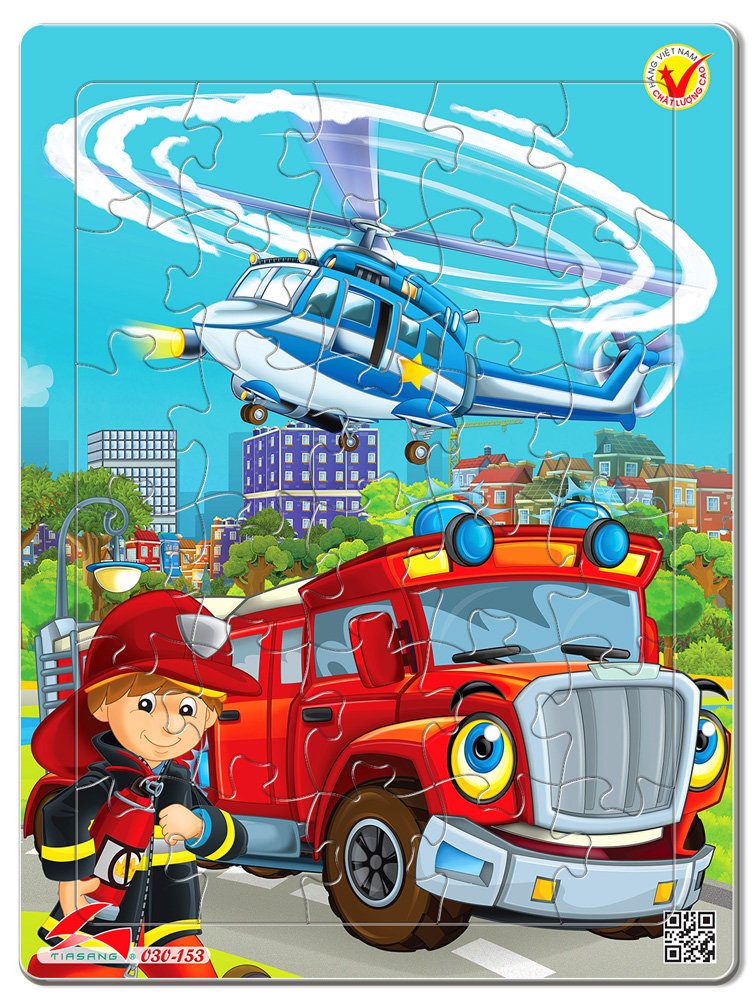 Xếp hình Tia Sáng Trực thăng và xe cứu hỏa (30 Mảnh Ghép) - Tặng kèm tranh tô màu cho bé