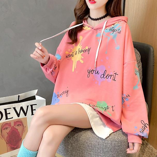 Hoodie Nữ Thu Đông Có Mũ Dáng Dài Họa Tiết ĐỘC LẠ TRENDY 2021 ULZZANG STYLE
