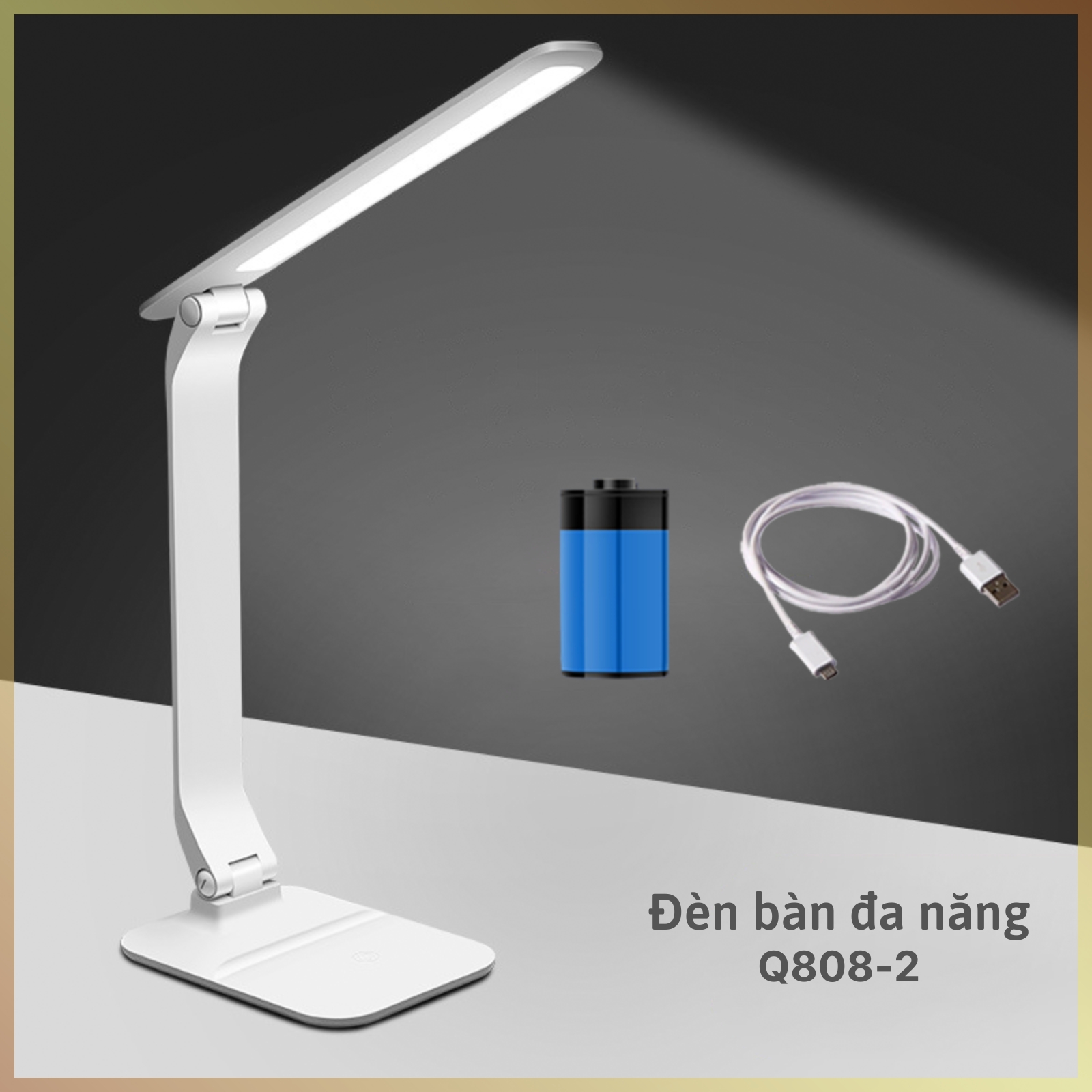 Đèn học để bàn Pin sạc 3 nhiệt độ màu Làm mờ vô cấp Mặt Thanh Q808-2