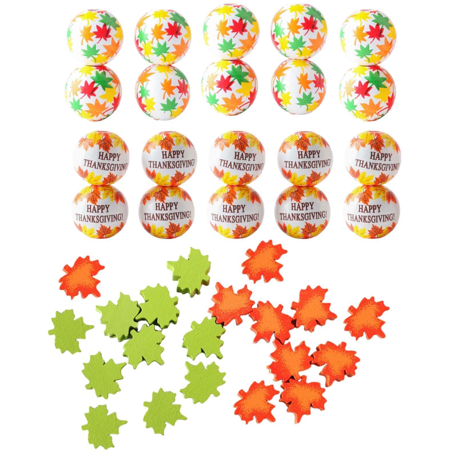 Thanksgiving Fall Beads Wooden Beads Beading Round Ornament Maple Leaf Beads Loose Beads Spacer Beads for Pendant DIY Crafts Jewelry Making