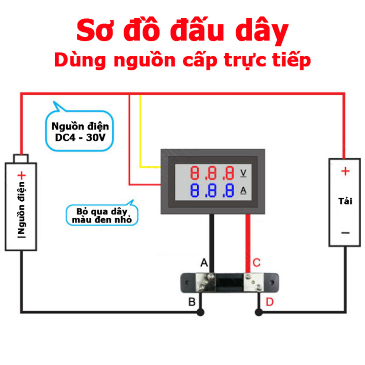 Đồng hồ đo dòng điện điện áp DC 100A 0-100V kèm điện trở SHUNT