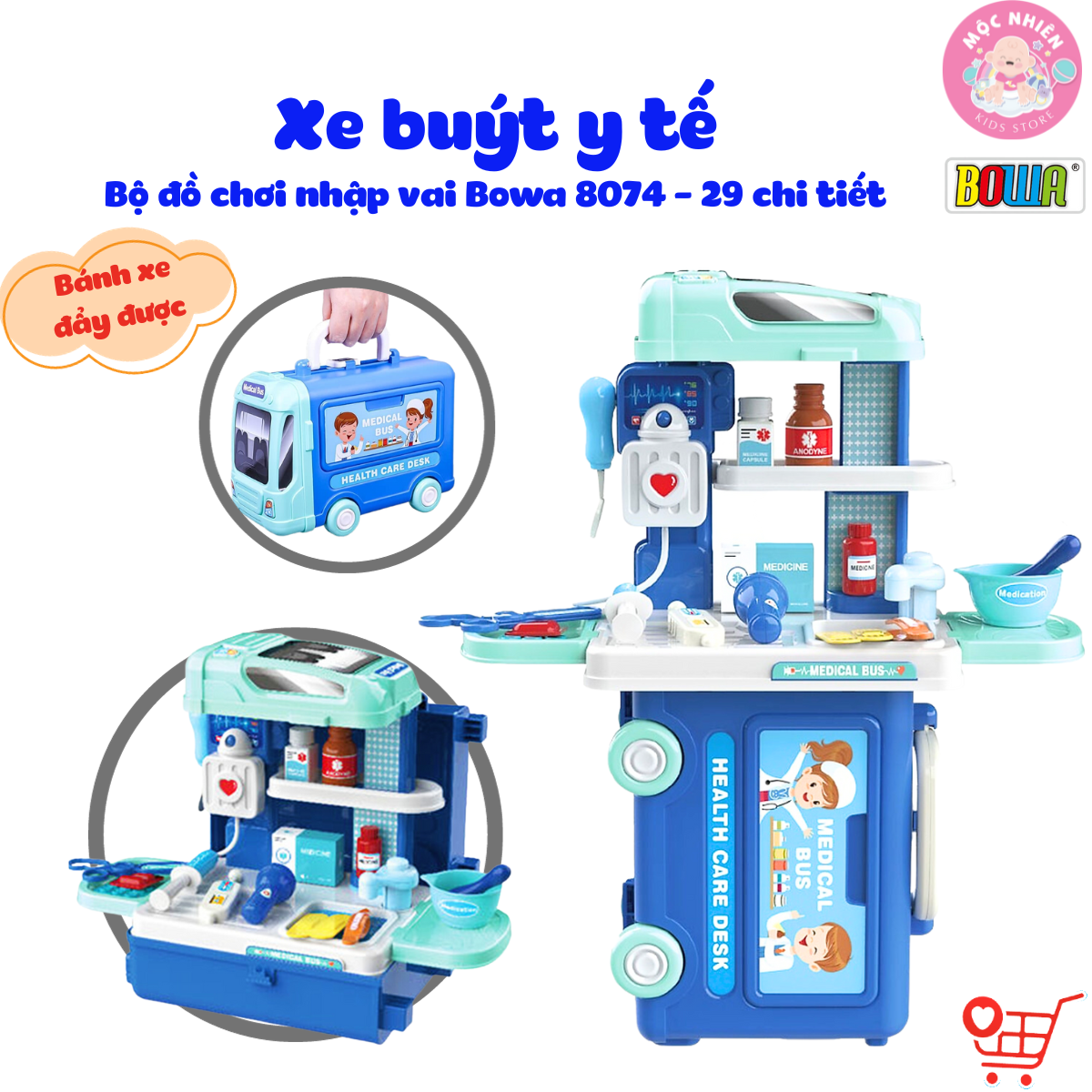 Đồ Chơi Nhập Vai Hướng Nghiệp Bác Sỹ BOWA 8074 – Xe buýt y tế 29 chi tiết