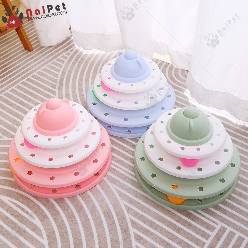 Đồ Chơi Tháp Bóng Xoay 3 Tầng Đầu tai Gấu Cho Mèo DCBX004