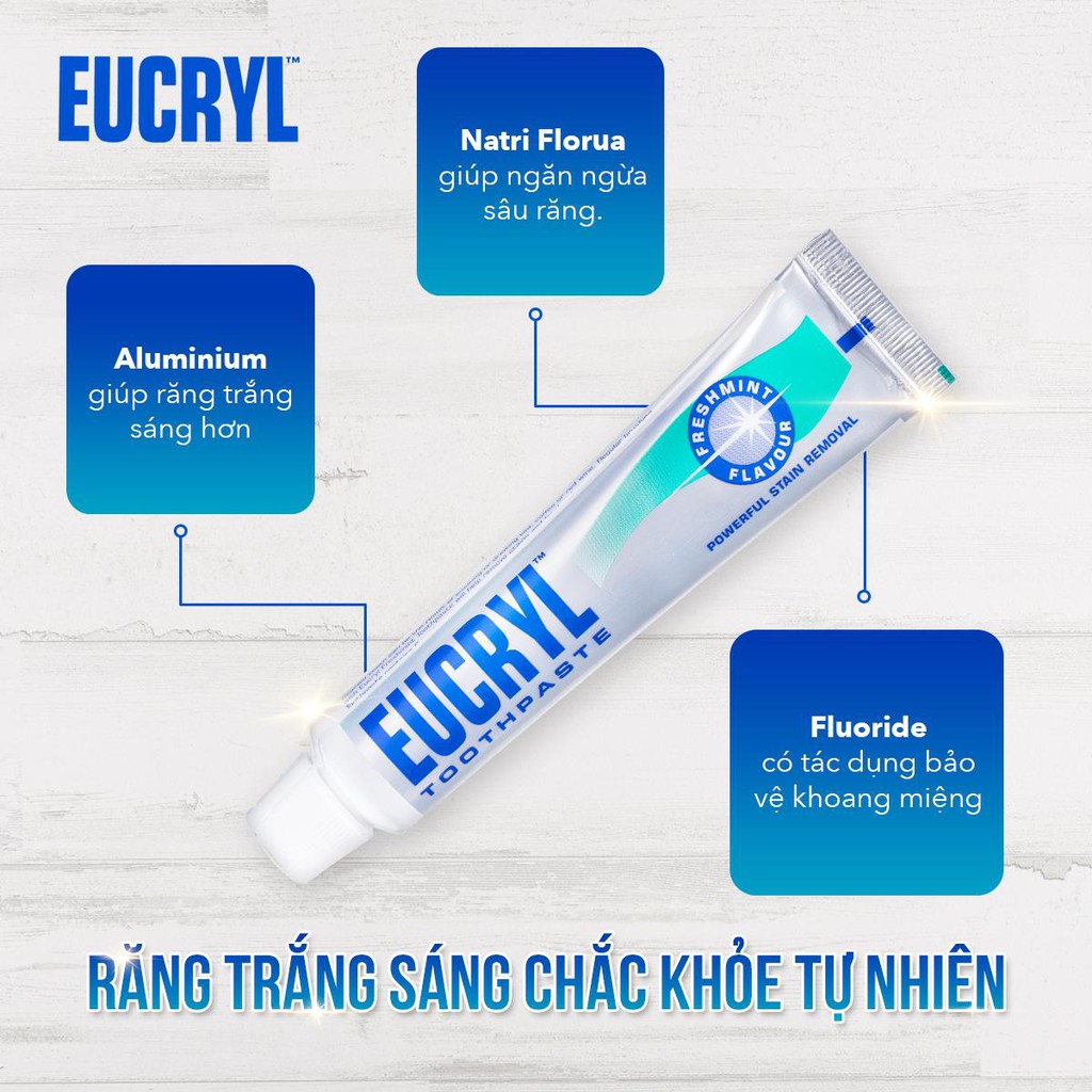 Kem Đánh Răng Trắng Răng Eucryl Anh Quốc Giúp Răng Trắng Sáng Bền Lâu , Sạch Bóng Và Thơm Mát Cả Nhà - Oz Slim Store - 62Gtuýt - 6 Tuyp