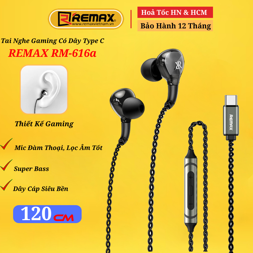 Tai Nghe Gaming Có Dây Chân Type C Remax RM-616a Âm Thanh Chân Thực, Không Bị Trễ, Bass Mạnh Mẽ- Hàng Chính Hãng Remax