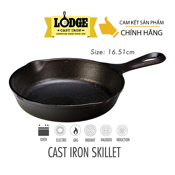 Chảo gang đúc, chính hãng Lodge 16.51cm - H3SK. Dùng nướng, chiên, xào, áp chảo thực phẩm