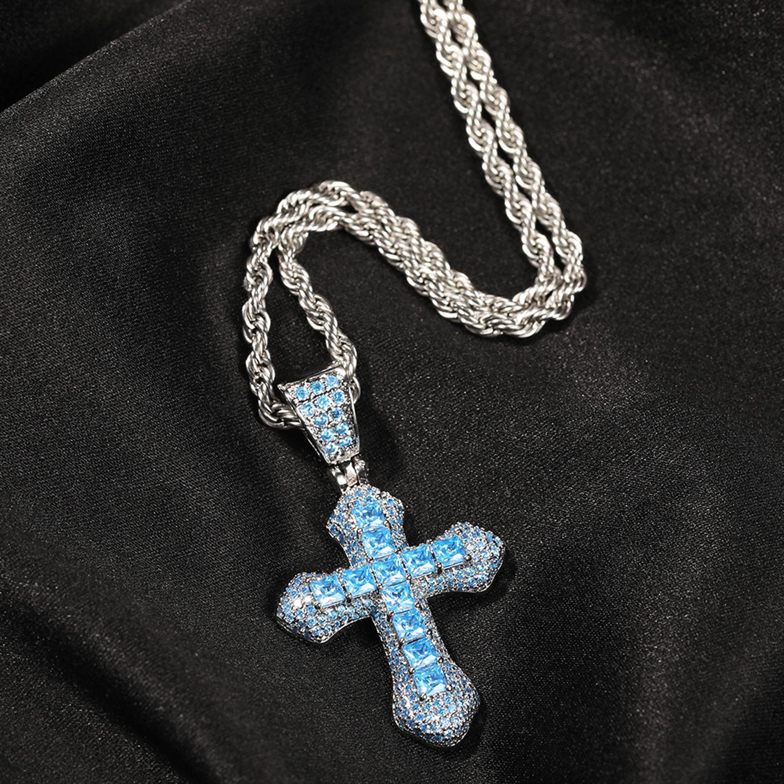 Zircon Cross Pendant Necklace Dangling cross Valentines Party Blue