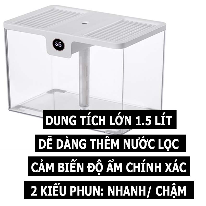 Máy Phun Sương Tạo Độ Ẩm, Có Cảm Biến Chính Xác, 2 Kiểu Phun Nhanh Chậm, Thể Tích 1.5 Lít - Hàng Nhập Khẩu